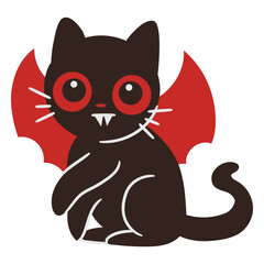 Black cat with red eyes and fangs cartoon
