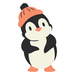 Cute penguin wearing an orange hat