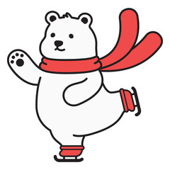 Cute white teddy bear with red scarf and skates