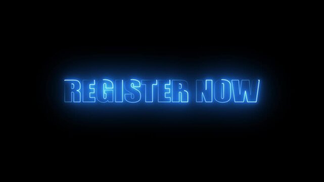 register now neon text animation.  Neon glowing  loop Register now.