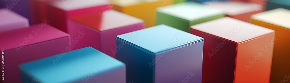 Poster a colorful arrangement of geometric blocks creating a vibrant visual effect, perfect for design work