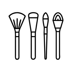 Full Face Cosmetic Brush Set..  glam tools skincare brush , White Background Makeup Brush Kit simple illustration