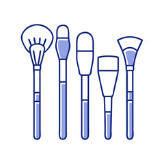 Full Face Cosmetic Brush Set..  glam tools skincare brush , White Background Makeup Brush Kit simple illustration