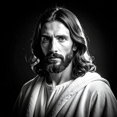 Fototapeta premium Black and White Portrait of Jesus Christ, the King of the Jews and Savior of the World