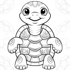 Adorable Happy Turtle with Ornate Shell Coloring Page