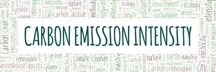 Carbon Emissions Intensity word cloud conceptual design isolated on white background.