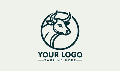 Stylized bull head illustrated in profile within a circular emblem for strength and power symbolism. Animal concept
