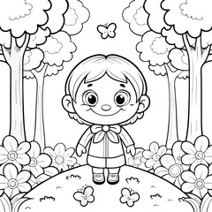 Joyful Child in Nature A Coloring Page Illustration