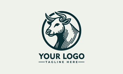 Stylized bull head illustrated in profile within a circular emblem for strength and power symbolism. Animal concept
