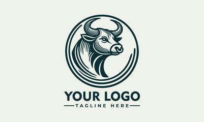 Stylized bull head illustrated in profile within a circular emblem for strength and power symbolism. Animal concept
