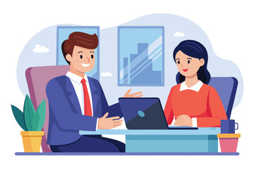 Business professionals working together office setting flat vector illustration