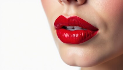 Fototapeta premium Dramatic red lip swatch against stark white backdrop , focus, beauty, swatch