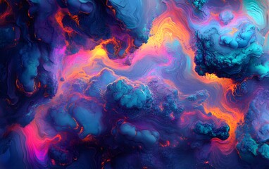 Fototapeta premium An abstract representation of vibrant colors swirling together, creating a dynamic visual experience. The interplay of blues, purples, and oranges adds depth and intensity.