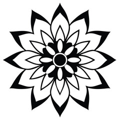 Intricate Floral Mandala Design Black and White Vector Illustration