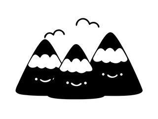 Cute Cartoon Style Mountain Peaks With Smiling Fac