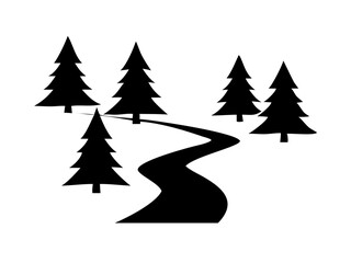 Obraz premium Snow Covered Forest Path Winding Through Tall Pine
