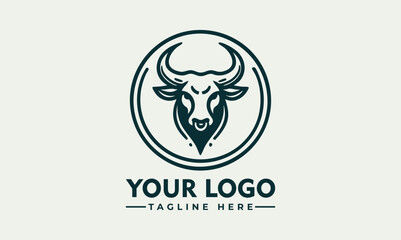 Stylized bull head illustrated in profile within a circular emblem for strength and power symbolism. Animal concept
