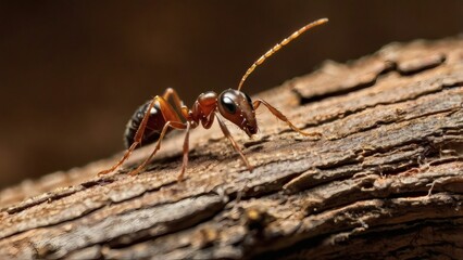 closeup of wild ant on a wood