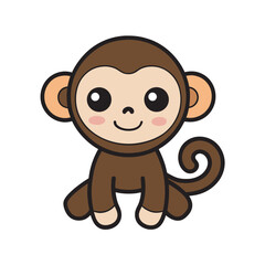 Kawaii Silly Monkey Line Art Vector