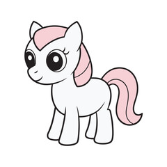 Kawaii Cute Pony With Simple Outline