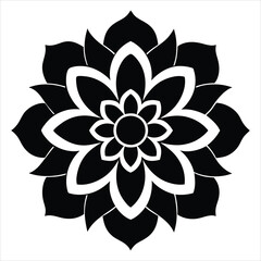 Intricate Black and White Floral Emblem with Symmetry on Dark Background