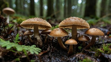 closeup of mushrooms in the forest