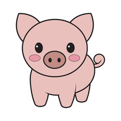 Kawaii Blushing Piglet Character Outline