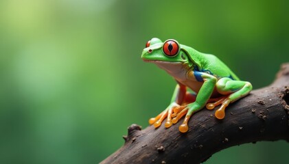 Green tree frog perched on white, vibrant colors, amphibian photography, closeup, nature photography