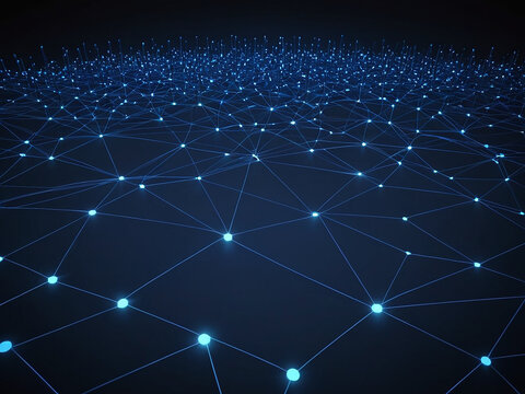 Abstract polygonal space background classic blue with connection lines and dots for tech.