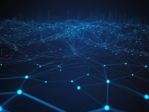 Abstract polygonal space background classic blue with connection lines and dots for tech.