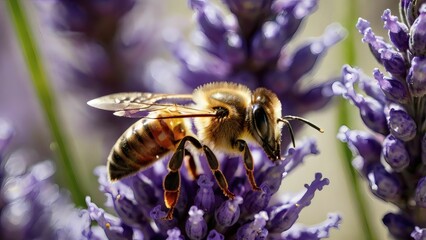 bee on lavender closeup macro photo