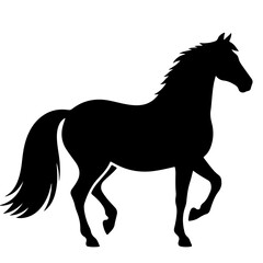A black silhouette of a horse, in profile, conveys elegance and strength.