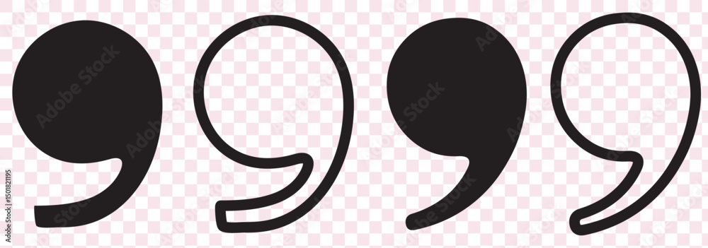 Fototapete a flat comma icon on a transparent background. quotation marks, isolated black vector icon in the fo