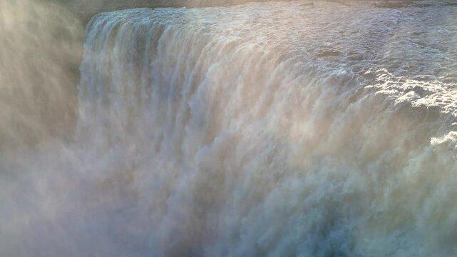 Dettifoss Iceland, one of the most powerful waterfalls in Europe, showcases a breathtaking display of nature fury as water thunders down into the canyon in Iceland