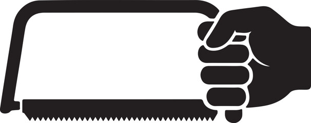 hand holding a hacksaw silhouette vector art illustration isolated on transparent background.