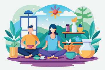 Fototapeta premium Couple meditating together at home in a serene and peaceful environment