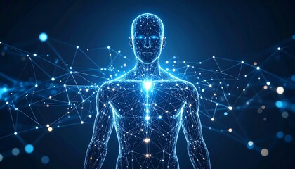 Digital Human Form Glowing Nodes and Lines Network