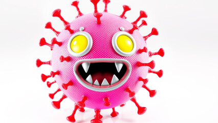 Colorful cartoon virus with scary expression and spiky protrusions