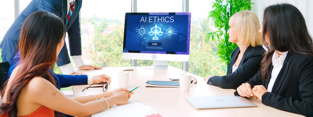 AI ethics responsibility standard law and rules on computer screen provide report of AI ethic...