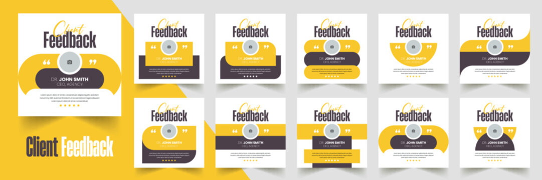 Customer feedback testimonial social media post web banner template Bundle. Customer feedback review or testimonial social media post design	
