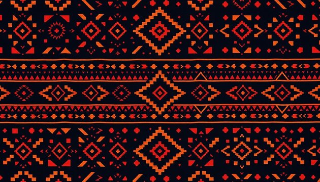 Vibrant African tribal geometric textile patterns in rich blacks, browns, and earthy tones,   Nsibidi,  ornament