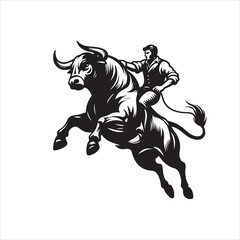 Obraz premium Bull Rodeo Showdown – Cowboy Riding a Bucking Bull in Action