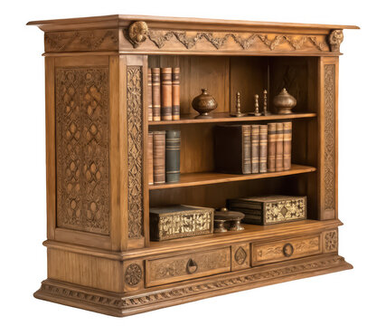 Antique wooden bookshelf png vintage shelf png classic bookcase png wooden storage shelf png antique furniture png decorative bookshelf png retro rack png transparent background image