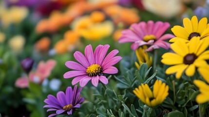 Close-up of vibrant flowers in various colors.