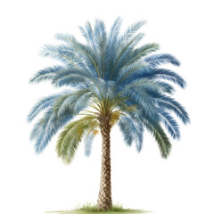 Obraz premium Illustration of a blue palm tree with detailed fronds and a textured trunk isolated on transparent background