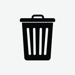 Download a clean, minimalist 2D vector illustration of a trash bin in black silhouette style. Perfect for UI icons, waste management designs, eco-friendly themes, infographics, and web or print use. 