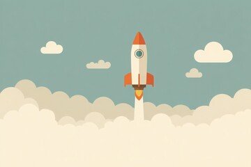 Rocket Launching from Earth - Flat Cartoon Space Illustration, AI Generated