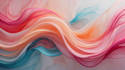 Ethereal Waves of Silk: Abstract Impressionism in Vibrant Pastel Layers, 8K Intricate Translucent Harmony