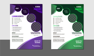 School admission flyer design templet set.