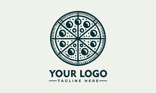 Ornate artistic pizza illustration divided into slices with decorative toppings and circular symmetry. Food concept
